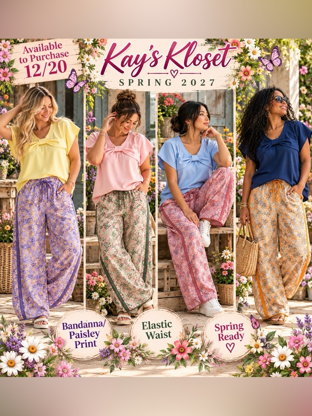 LS1 💜💚🩷🧡 (ETA 12/20) VINTAGE PAISLEY PRINT WIDE LEG DRAWSTRING PANTS